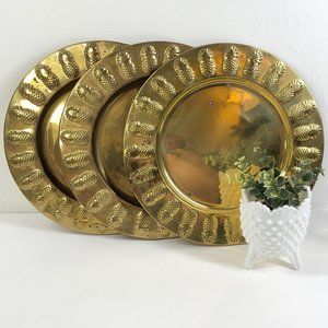 Vtg Brass Pineapple Punch Work Chargers Set of 3